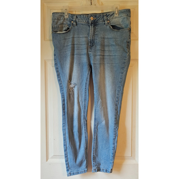William Rast Womens Plus 14W Sculpted High Rise Skinny Jeans Light Wash Distress - Picture 1 of 15